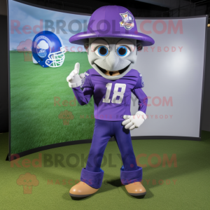 Lavender American Football Helmet mascot costume character dressed with a Bootcut Jeans and Tie pins