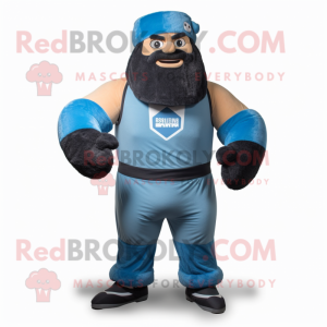 Blue Strongman mascot costume character dressed with a Romper and Beanies