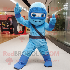 Sky Blue Ninja mascot costume character dressed with a Corduroy Pants and Gloves