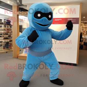 Sky Blue Ninja mascot costume character dressed with a Corduroy Pants and Gloves