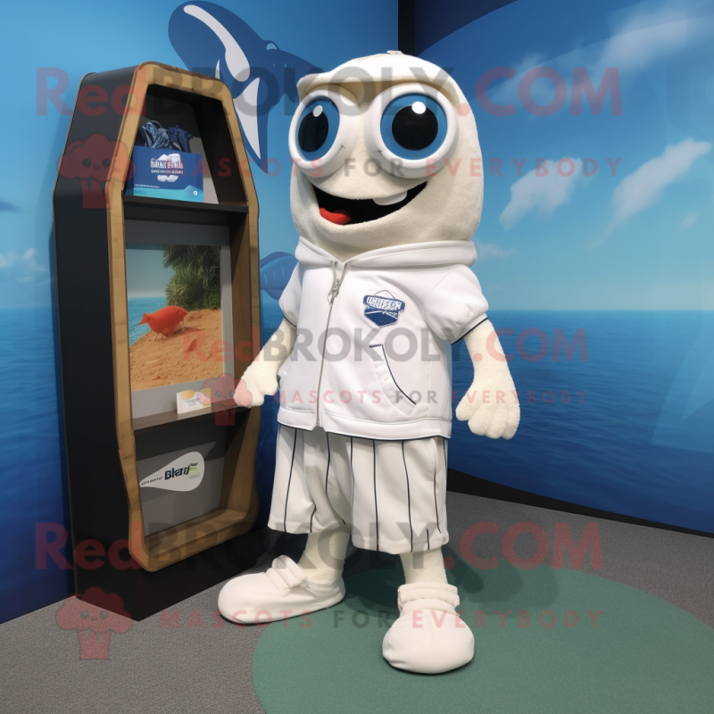 White Cod mascot costume character dressed with a Board Shorts and Pocket squares White Cod mascot costume character dressed with a Board Shorts and Pocket squares
