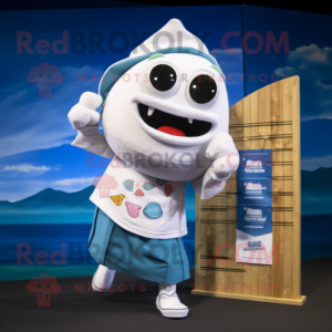 White Cod mascot costume character dressed with a Board Shorts and Pocket squares