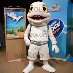 White Cod mascot costume character dressed with a Board Shorts and Pocket squares