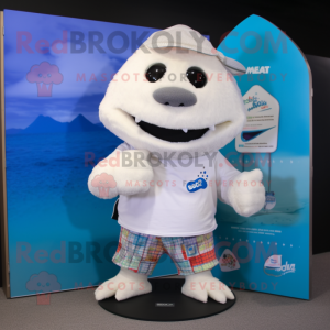 White Cod mascot costume character dressed with a Board Shorts and Pocket squares