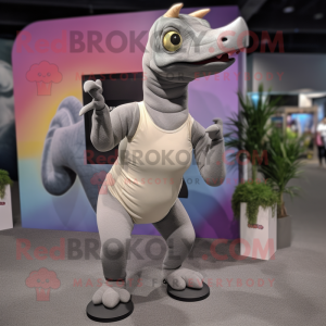 Gray Parasaurolophus mascot costume character dressed with a Yoga Pants and Headbands