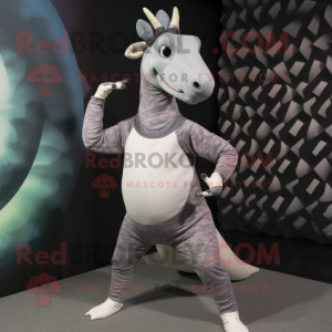 Gray Parasaurolophus mascot costume character dressed with a Yoga Pants and Headbands