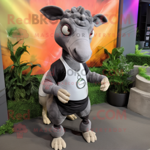 Gray Parasaurolophus mascot costume character dressed with a Yoga Pants and Headbands
