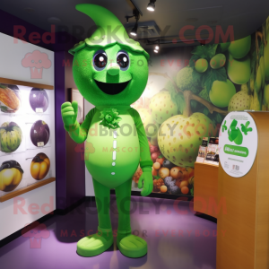 Forest Green Grape mascot costume character dressed with a Rash Guard and Caps