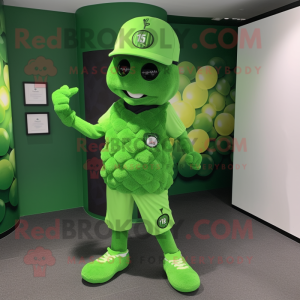 Forest Green Grape mascot costume character dressed with a Rash Guard and Caps