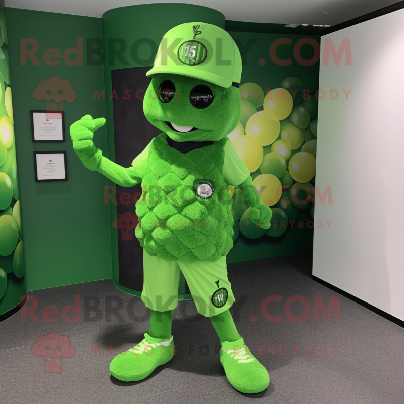 Forest Green Grape mascot costume character dressed with a Rash Guard and Caps Forest Green Grape mascot costume character dressed with a Rash Guard and Caps