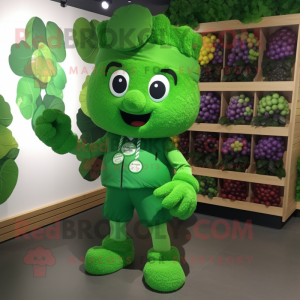 Forest Green Grape mascot costume character dressed with a Rash Guard and Caps