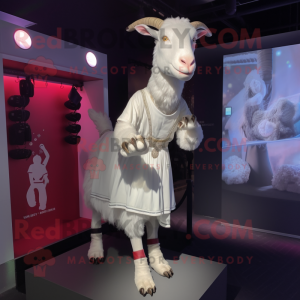 White Goat mascot costume character dressed with a Dress and Shoe laces