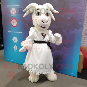 White Goat mascot costume character dressed with a Dress and Shoe laces