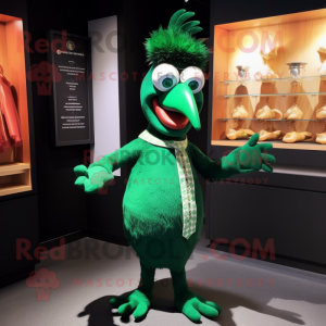 Forest Green Tandoori Chicken mascot costume character dressed with a Jeggings and Cufflinks