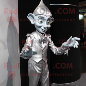 Silver Elf mascot costume character dressed with a Suit and Gloves