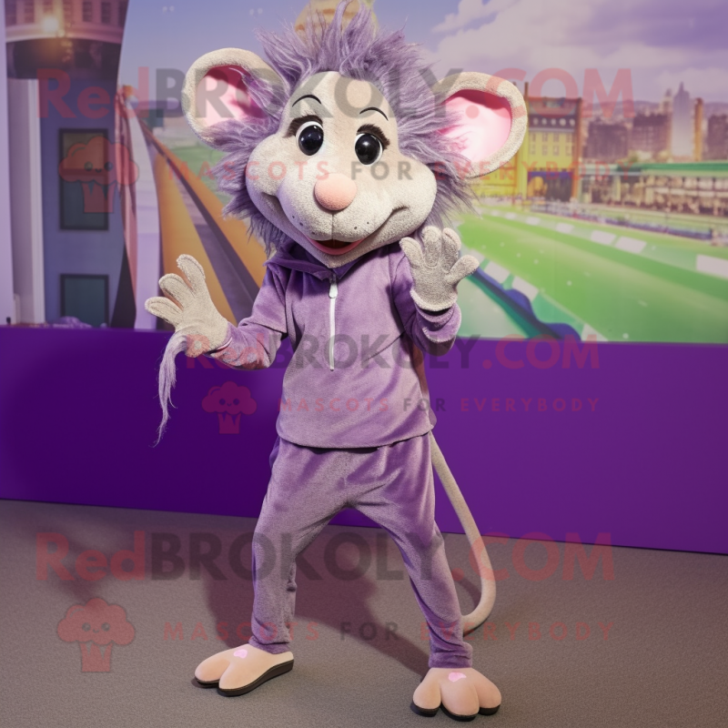 Lavender Rat mascot costume character dressed with a Jeggings and Headbands Lavender Rat mascot costume character dressed with a Jeggings and Headbands