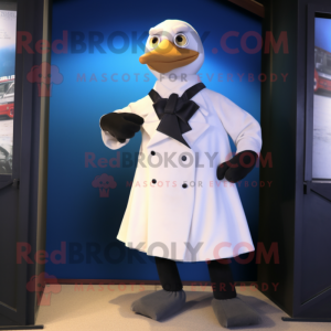 Cream Seagull mascot costume character dressed with a Tuxedo and Belts