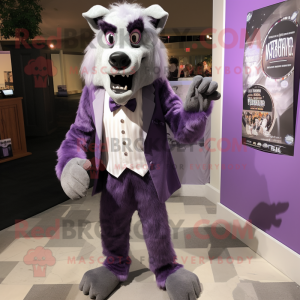 Lavender Werewolf mascot costume character dressed with a Tuxedo and Pocket squares