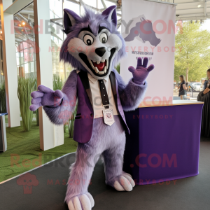 Lavender Werewolf mascot costume character dressed with a Tuxedo and Pocket squares