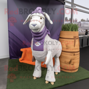 Lavender Boer Goat mascot costume character dressed with a Turtleneck and Anklets