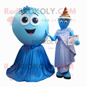 Blue Ice Cream mascot costume character dressed with a Ball Gown and Ties