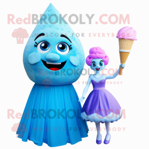 Blue Ice Cream mascot costume character dressed with a Ball Gown and Ties