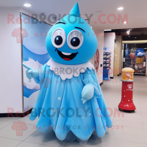 Blue Ice Cream mascot costume character dressed with a Ball Gown and Ties