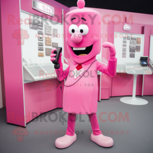 Pink Phone mascot costume character dressed with a Sheath Dress and Cufflinks