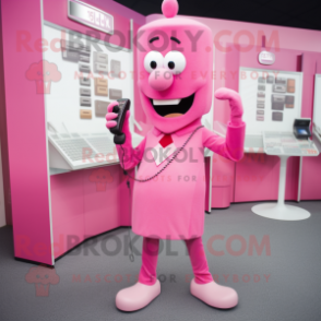 Pink Phone mascot costume character dressed with a Sheath Dress and Cufflinks