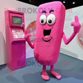 Pink Phone mascot costume character dressed with a Sheath Dress and Cufflinks