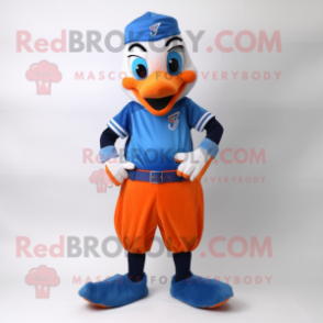 Orange Blue Jay mascot costume character dressed with a Trousers and Bracelets