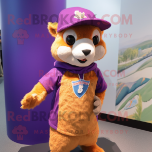 Lavender Mongoose mascot costume character dressed with a Vest and Beanies