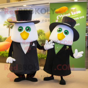 Olive Mango mascot costume character dressed with a Tuxedo and Caps