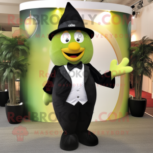 Olive Mango mascot costume character dressed with a Tuxedo and Caps
