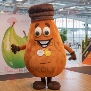 Brown Squash mascot costume character dressed with a Waistcoat and Earrings