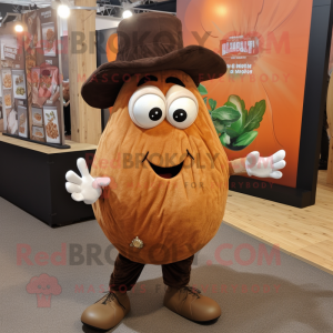 Brown Squash mascot costume character dressed with a Waistcoat and Earrings