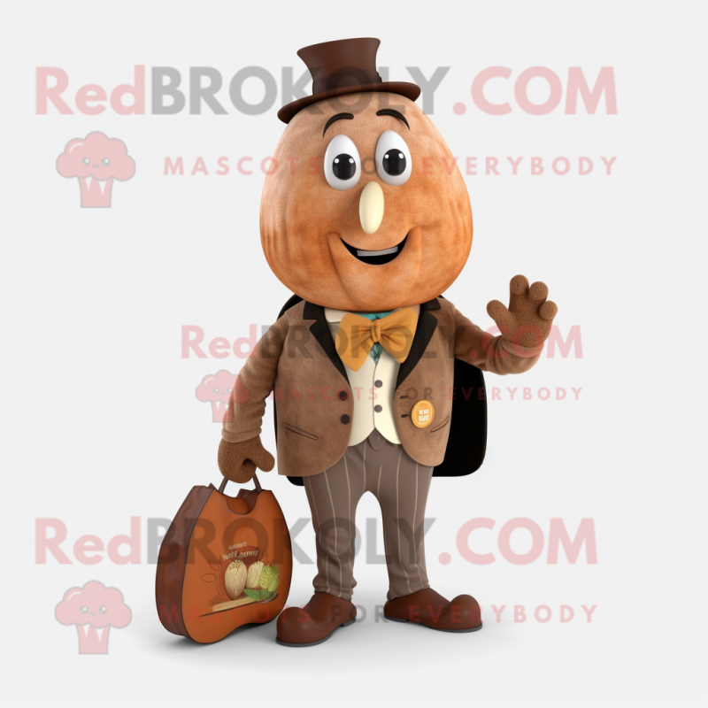 Brown Squash mascot costume character dressed with a Waistcoat and Earrings Brown Squash mascot costume character dressed with a Waistcoat and Earrings