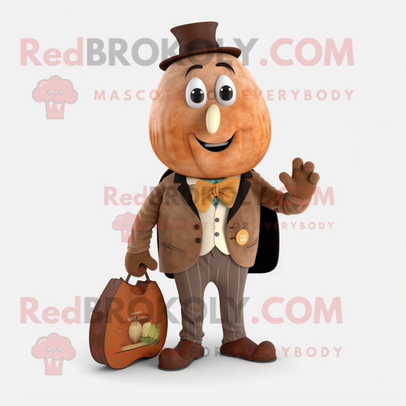 Brown Squash mascot costume character dressed with a Waistcoat and Earrings