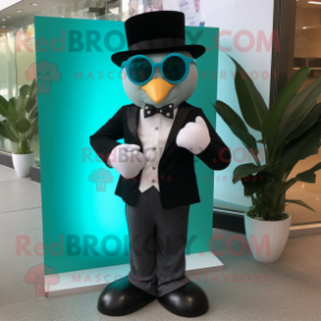 Teal Heart mascot costume character dressed with a Tuxedo and Sunglasses