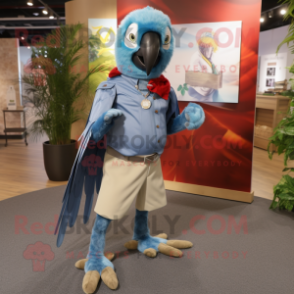 Gray Macaw mascot costume character dressed with a Bootcut Jeans and Lapel pins