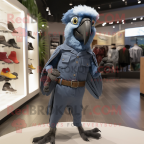 Gray Macaw mascot costume character dressed with a Bootcut Jeans and Lapel pins