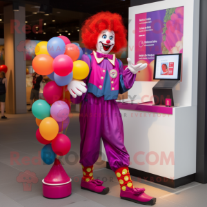 Magenta Clown mascot costume character dressed with a Romper and Wallets