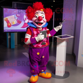 Magenta Clown mascot costume character dressed with a Romper and Wallets