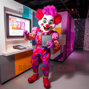 Magenta Clown mascot costume character dressed with a Romper and Wallets