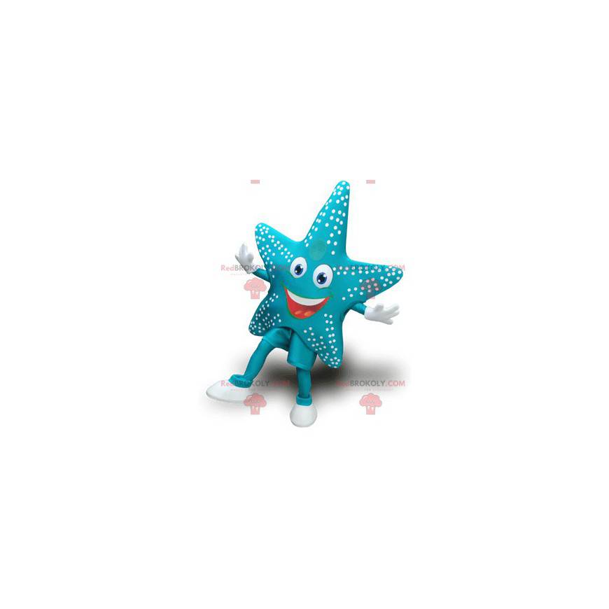Mascotte delle stelle marine blu molto sorridente -