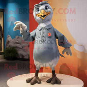 Gray Seagull mascot costume character dressed with a Bootcut Jeans and Mittens