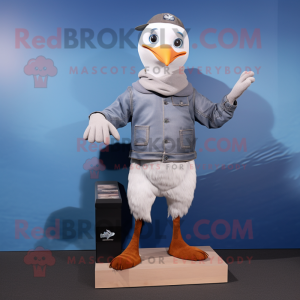 Gray Seagull mascot costume character dressed with a Bootcut Jeans and Mittens