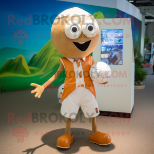 Tan Soccer Ball mascot costume character dressed with a Board Shorts and Brooches