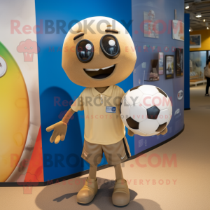 Tan Soccer Ball mascot costume character dressed with a Board Shorts and Brooches