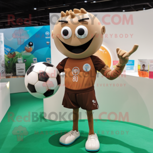 Tan Soccer Ball mascot costume character dressed with a Board Shorts and Brooches